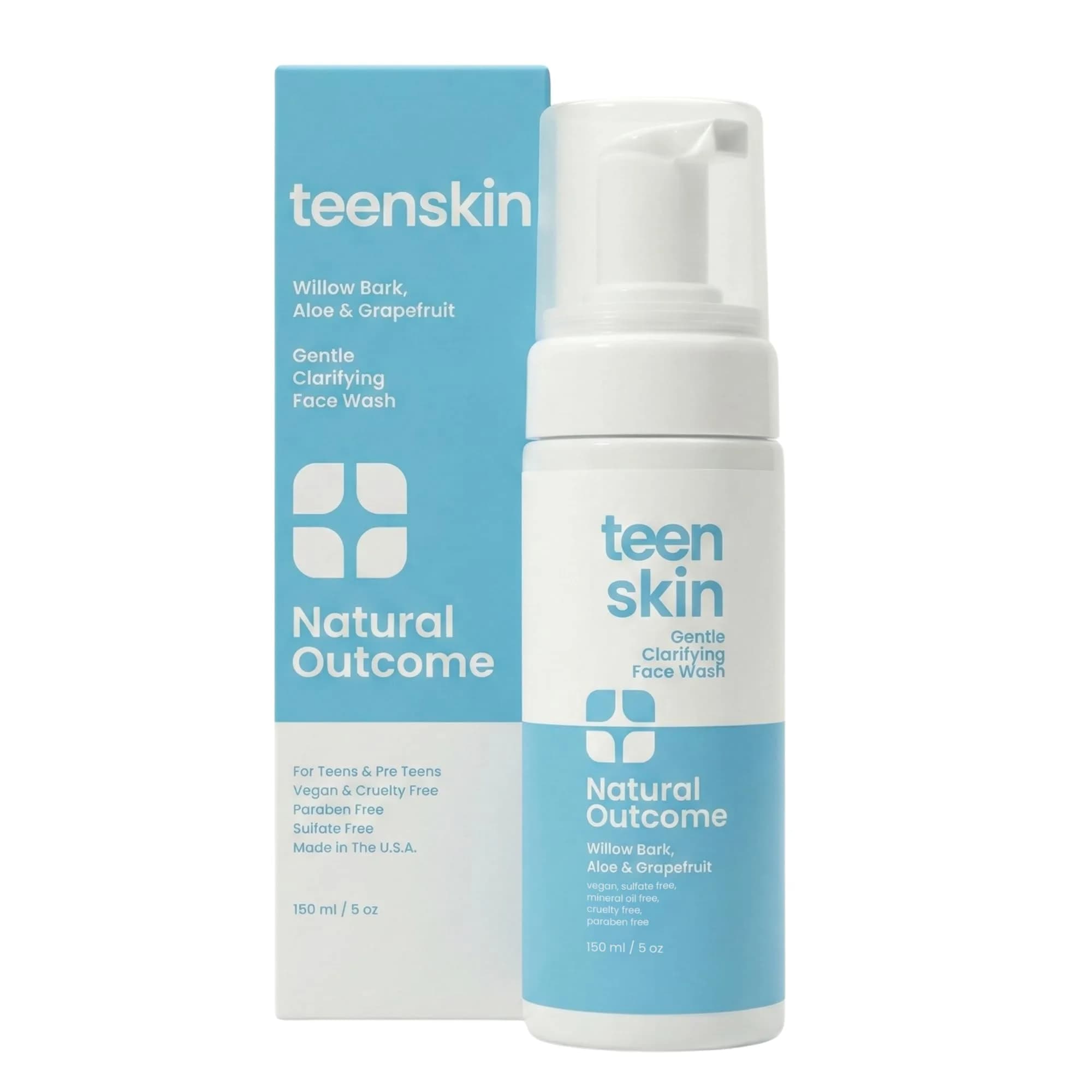 natural outcome Teen Skin Face Wash | Gentle Foaming Daily Cleanser for Teens & Kids | Natural Non-toxic Ingredients | 5 oz — Clear