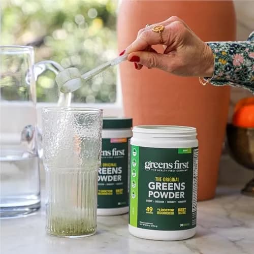 Greens First Original Greens Powder - 49 Superfoods - Organic Fruits & Veggies - Probiotics & Digestive Enzymes - Antioxidant Smoothie - Dairy Free, Vegan & Non-GMO - Chocolate - 60 Servings | Complete Nutritional Support thumbnail 4