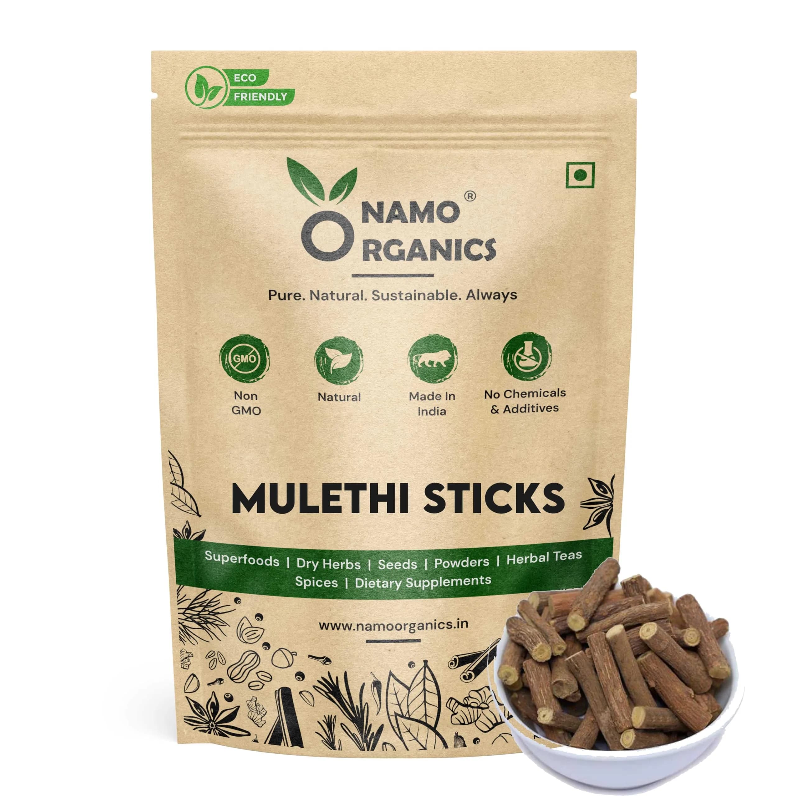 Namo Organics Mulethi Stick for Eating 100g (3.53 oz) | Organic Licorice Root for Throat — 3.53 Ounce