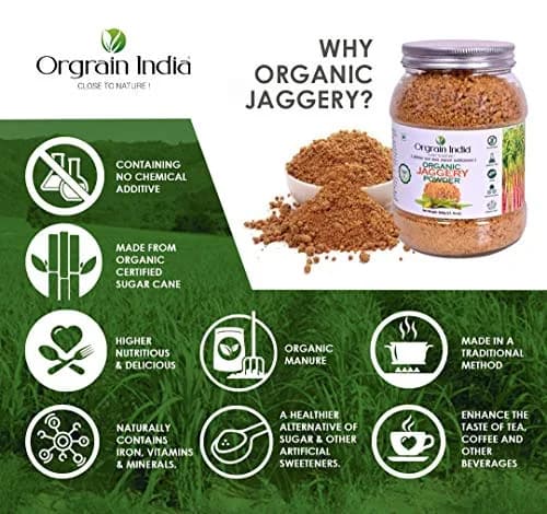 Orgrain India Organic Jaggery Powder 600g (21.16 Oz) | Natural Sweetener for Tea, Coffee & Baking | Hand Crushed Gur Powder thumbnail 4