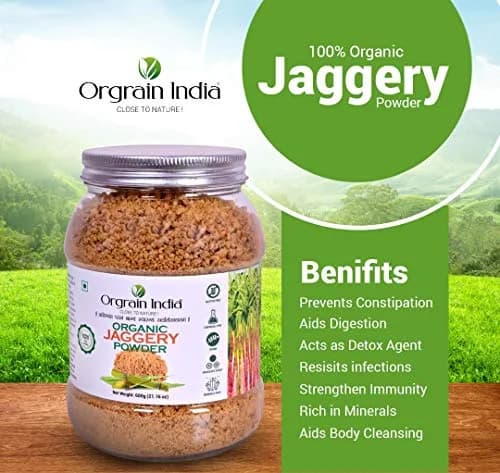 Orgrain India Organic Jaggery Powder 600g (21.16 Oz) | Natural Sweetener for Tea, Coffee & Baking | Hand Crushed Gur Powder thumbnail 2