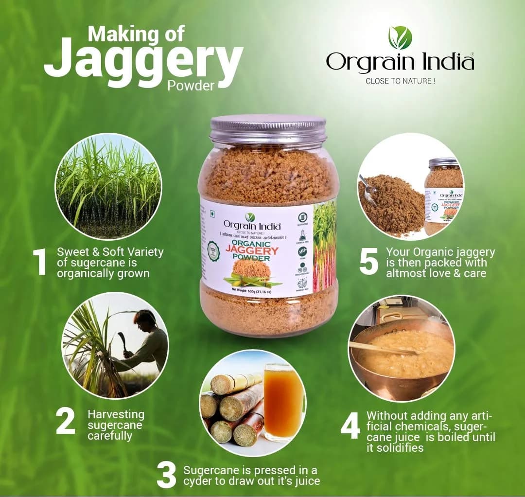 Orgrain India Organic Jaggery Powder 600g (21.16 Oz) | Natural Sweetener for Tea, Coffee & Baking | Hand Crushed Gur Powder - view 3