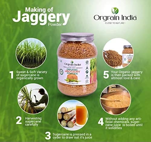 Orgrain India Organic Jaggery Powder 600g (21.16 Oz) | Natural Sweetener for Tea, Coffee & Baking | Hand Crushed Gur Powder thumbnail 3