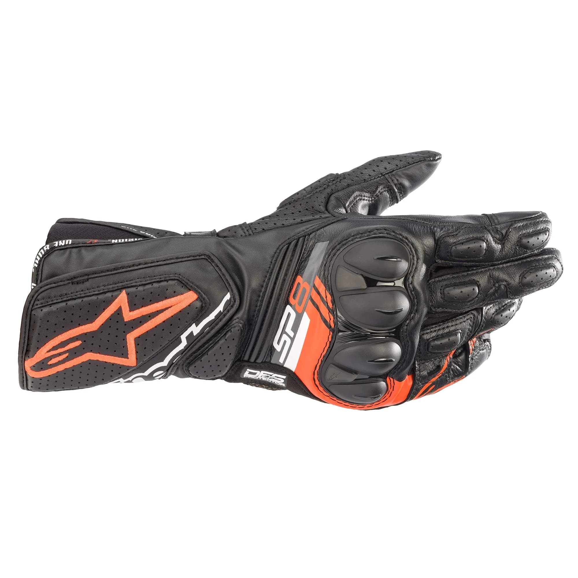Alpinestars SP-8 V3 Full Gauntlet Leather Gloves L | CE-Certified, Knuckle Protection, Touchscreen Compatible — Black/Red Fluo / Medium