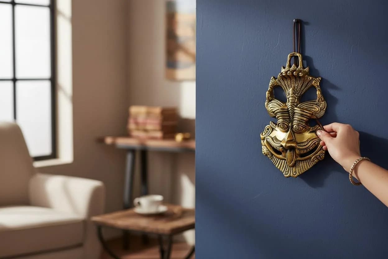 KridayKraft Metal Nazar Battu Wall Hanging 9.5 cm (3.74 inches) | Evil Eye Protection for Home & Office — Gold