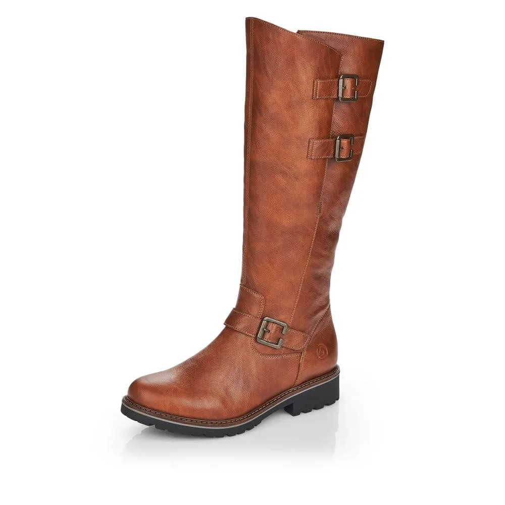 Remonte R6590-22 Knee-High Boots in Coffee Brown | Comfortable Winter Footwear with Side Zip (70-120 chars) — Brown 22