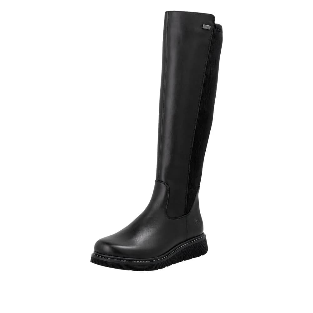 Remonte Women's Combat Knee High Boot, Black 9.5 | Water-Resistant Leather with Comfort Width — Black Black Black 01
