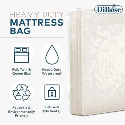 DiRose Clear Mattress Storage Bag for Queen Size - Heavy Duty 3.0 Mil Thick Plastic Protector | Waterproof & Reusable for Moving, Storage, Disposal thumbnail 3