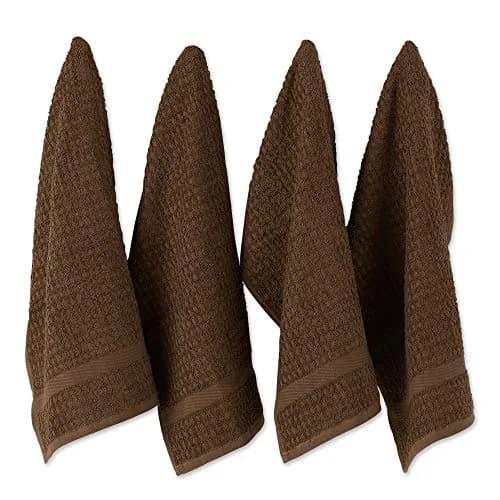 DII Basic Terry Collection Waffle Dishtowel Set, 15x26, Solid Brown | Absorbent Cotton Kitchen Towels thumbnail 1