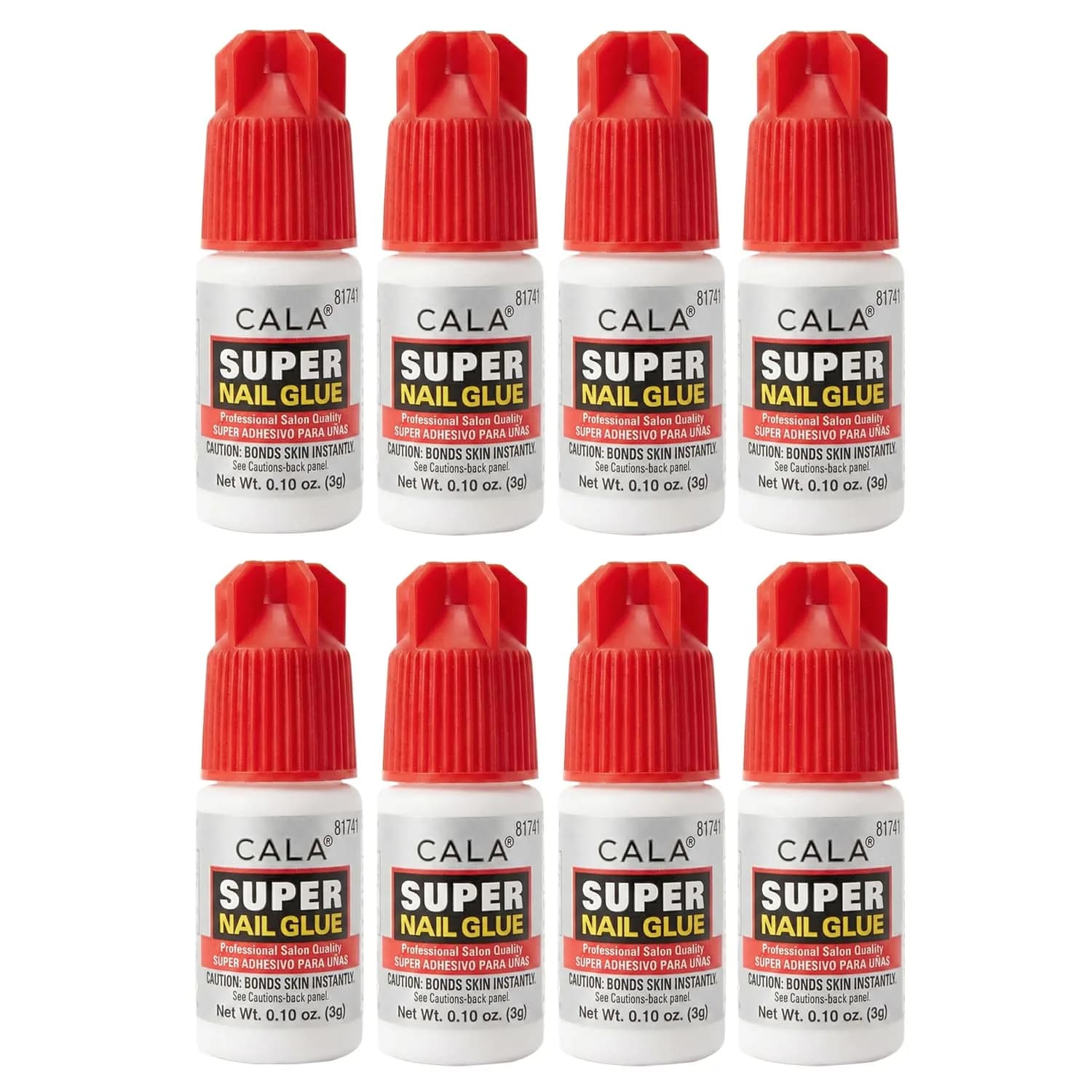 CALA Super Nail Glue 0.10 Oz (Pack of 8) | Quick Dry Salon Quality Nail Adhesive — 0.10 Ounce