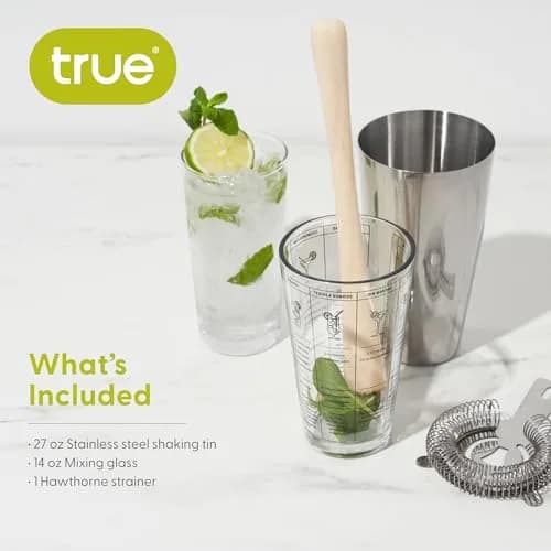 TRUE 3-Piece Barware Set for Mixed Drinks and Cold Brew Cocktails | Includes Cocktail Shaker Tin & Recipes thumbnail 4