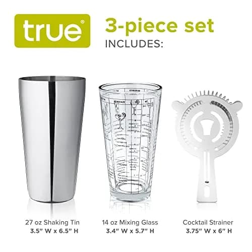 TRUE 3-Piece Barware Set for Mixed Drinks and Cold Brew Cocktails | Includes Cocktail Shaker Tin & Recipes thumbnail 3