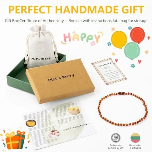 Cici's Story Baltic Amber Necklace 14 Inch Cognac | Certified Authentic Amber for Babies & Adults thumbnail 4