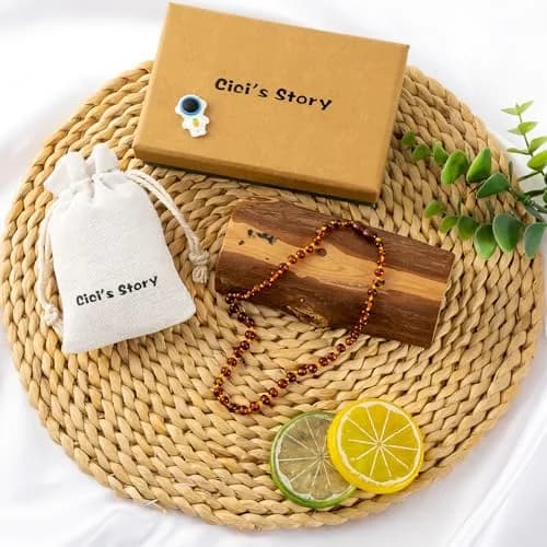 Cici's Story Baltic Amber Necklace 14 Inch Cognac | Certified Authentic Amber for Babies & Adults thumbnail 5