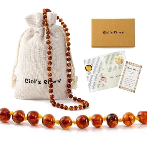 Cici's Story Baltic Amber Necklace 14 Inch Cognac | Certified Authentic Amber for Babies & Adults thumbnail 2