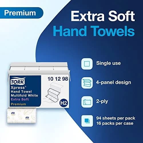 Tork Extra Soft Multifold Hand Towels White with Blue Leaf Print, 1504 Towels (16 Packs) | FSC Certified & Compostable thumbnail 2