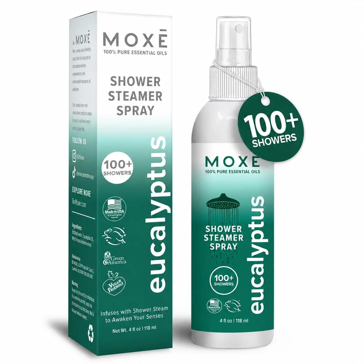 MOXE Eucalyptus Oil Shower Mist 4oz | Aromatherapy for Sinus & Tension Relief