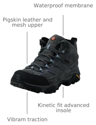 Merrell Women's Moab 2 Mid Waterproof Hiking Boot, Granite, 11 M US | Outdoor Waterproof Trail Shoe thumbnail 3