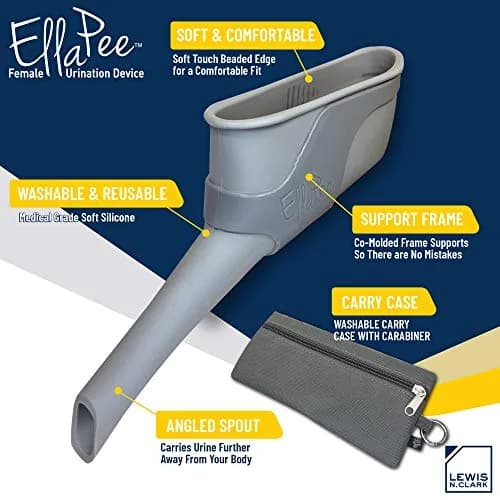 Lewis N. Clark EllaPee Female Urination Device, Reusable + Portable Bathroom, Gray | Medical Grade Silicone, Hiking & Camping Essential thumbnail 2