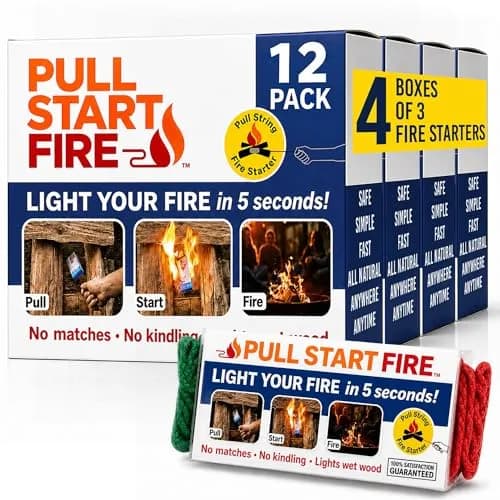 Pull Start Fire Starter, Pull String, No Matches, Lights Wet Wood, 12 Count | Reliable Waterproof Fire Ignition thumbnail 1