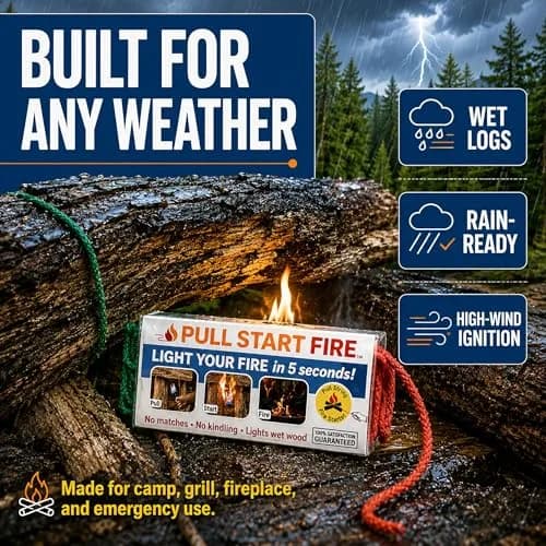 Pull Start Fire Starter, Pull String, No Matches, Lights Wet Wood, 12 Count | Reliable Waterproof Fire Ignition thumbnail 4