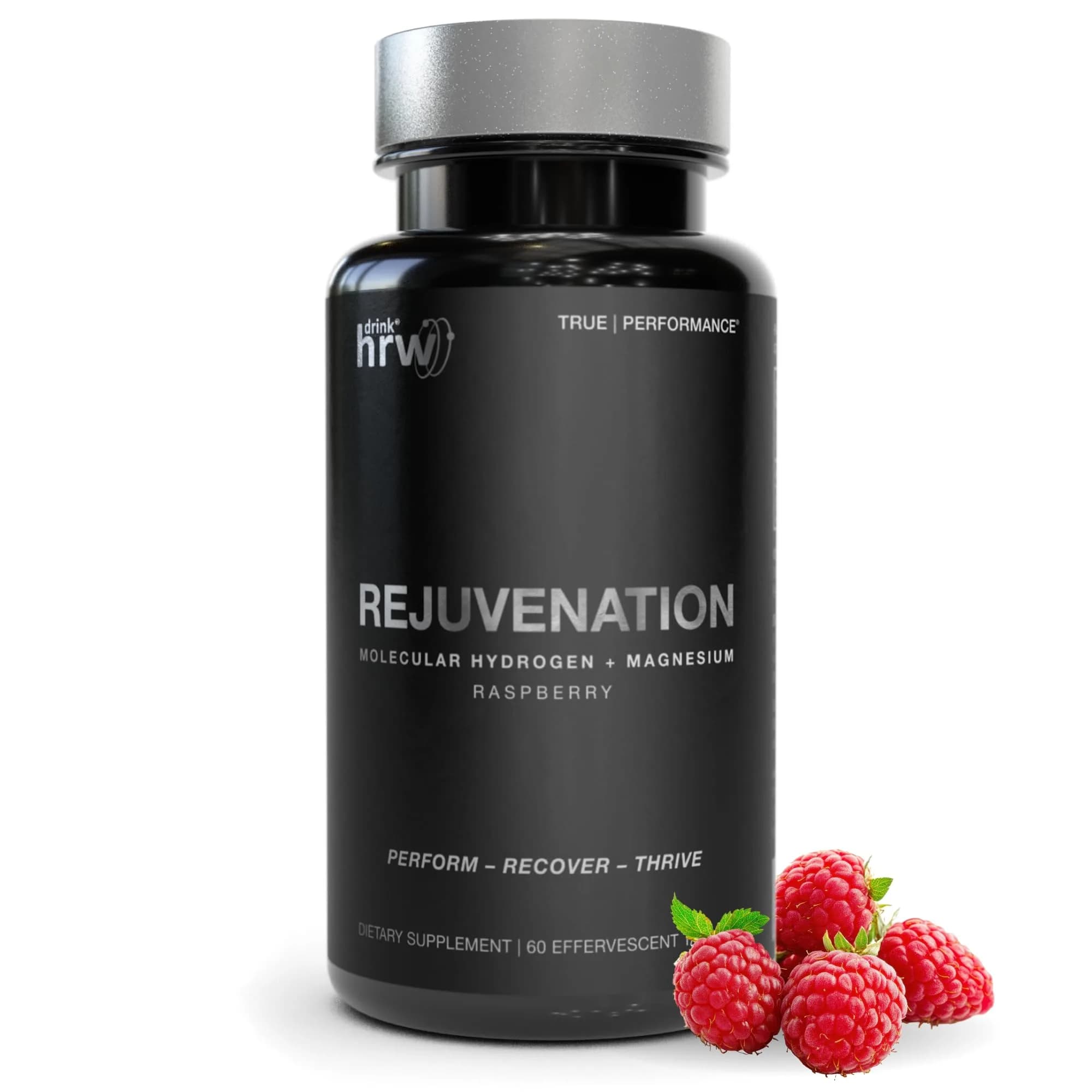 DRINK HRW Rejuvenation Molecular Hydrogen Water Tablets Raspberry 60 Count | 12.4 PPM Hydrogen + Magnesium, Supports Energy, Recovery + Cognitive Function, Patented, USA Made, IHSA Certified - main product image
