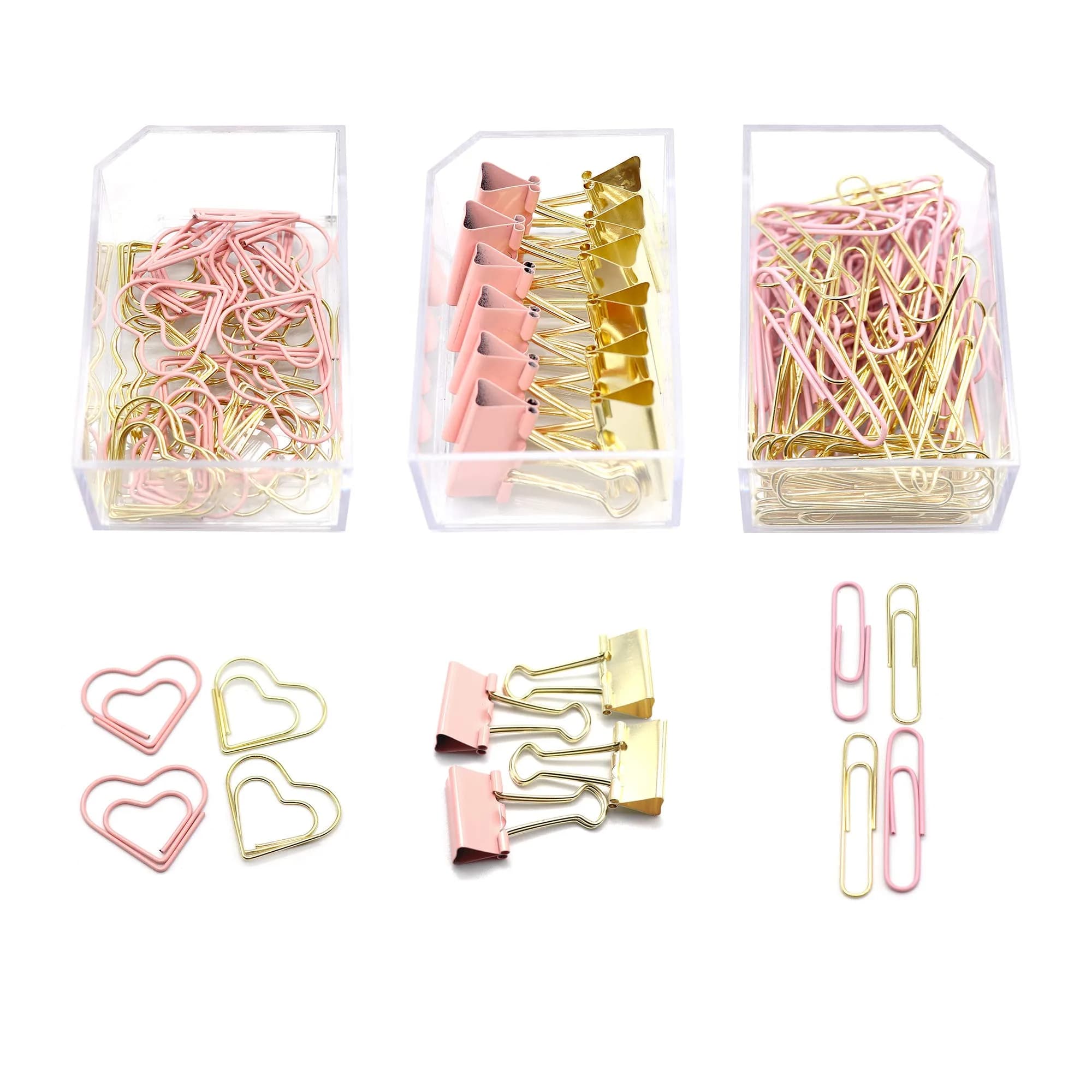 PTSGCAI Gold Pink Paper Clip Clamp Set (3-in-1) | Office & School Supplies for Teachers & Students
