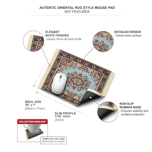 Inusitus Boho Rug Mousepad Small 18cm (7") x 25cm (10") | Vintage Oriental Design for Home Office thumbnail 2