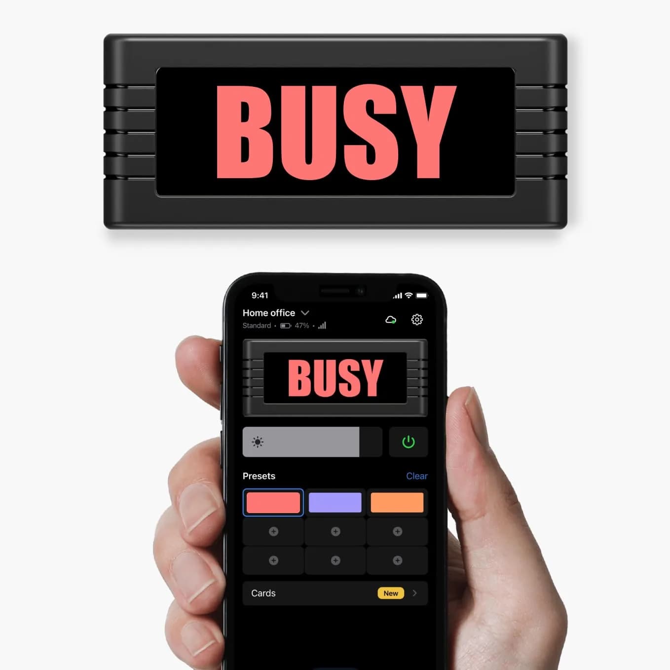 BusyBox S App-Controlled Do Not Disturb Sign, Rechargeable, Automations | Focus & Productivity Tool — 5,000 mAH Battery