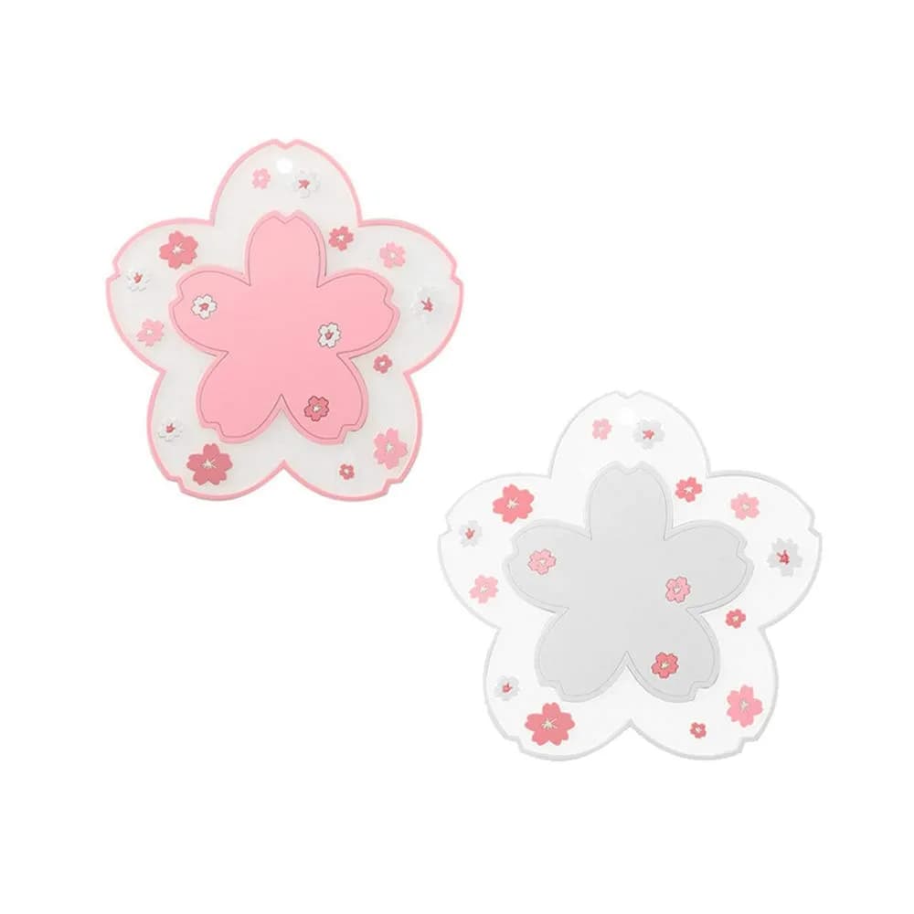 Binoster Cherry Blossom Coaster Set 2PCS 11cm (4.2") | Cute PVC Anti-Skid Drink Table Decor