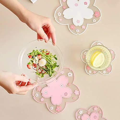 Binoster Cherry Blossom Coaster Set 2PCS 11cm (4.2") | Cute PVC Anti-Skid Drink Table Decor thumbnail 6