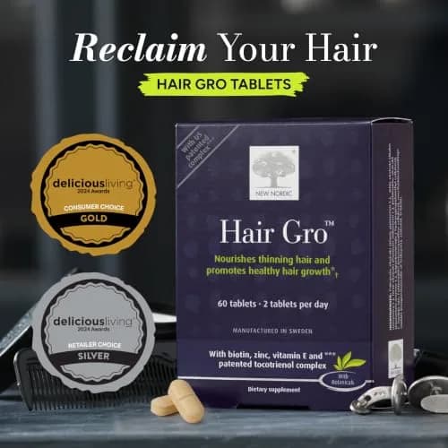 NEW NORDIC Hair GRO Tablets Biotin & Tocotrienol Complex 180 Count | Vegan, Gluten-Free, Scandinavian Quality thumbnail 2