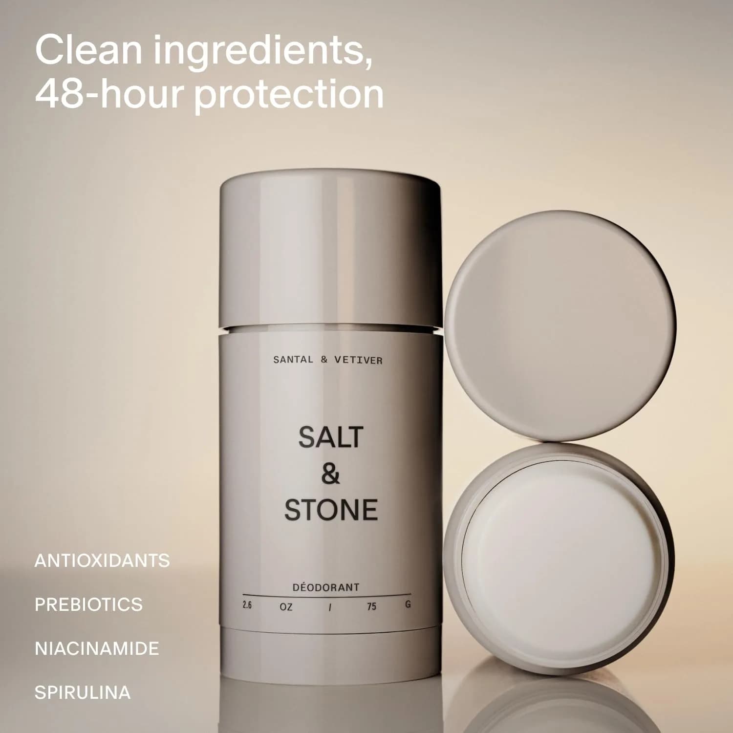 Salt & Stone Santal & Vetiver Extra Strength Aluminum Free Deodorant 74g (2.6 oz) | Long-Lasting Odor Defense - view 2