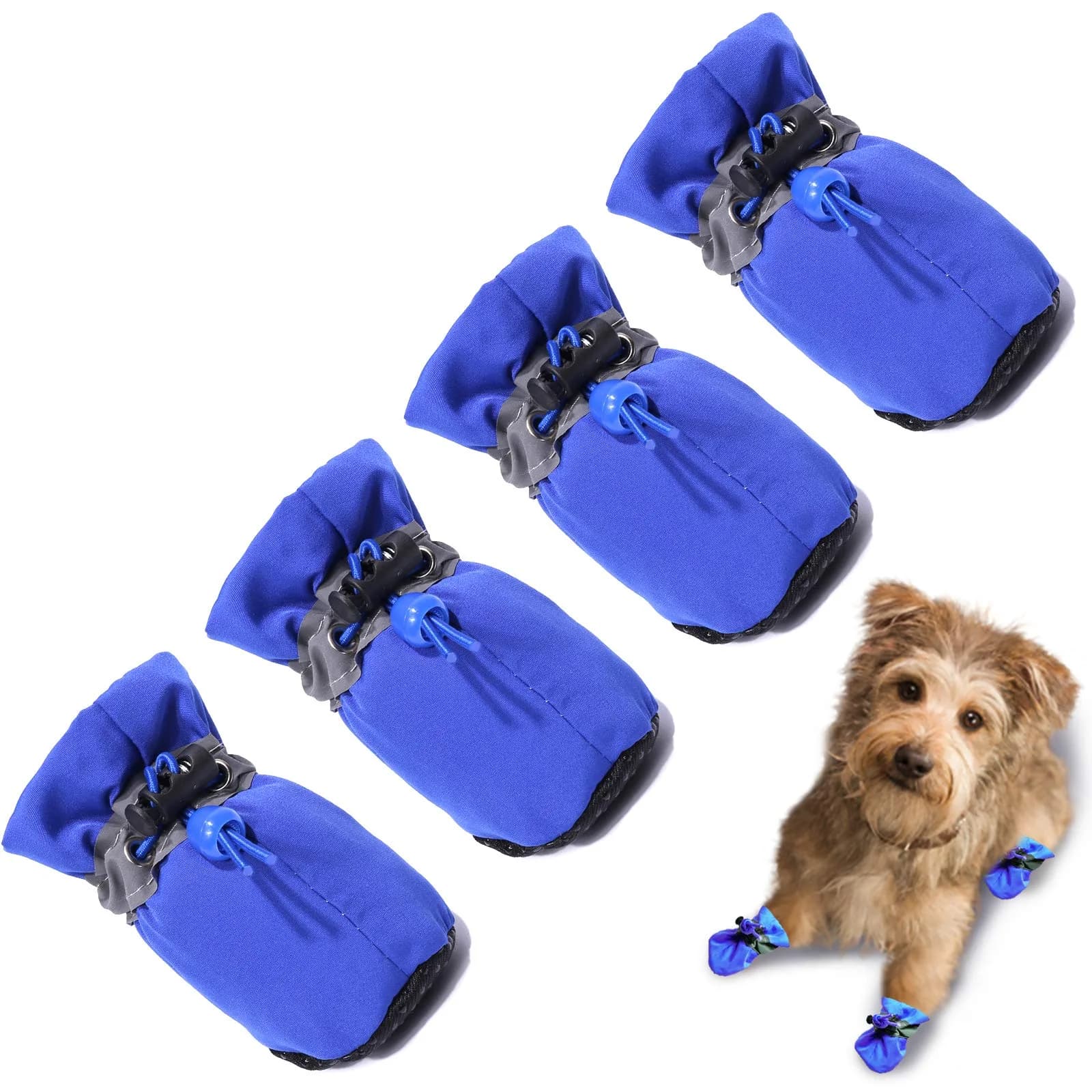 TEOZZO Dog Shoes & Paw Protector Size 6 | Non-Slip Winter Dog Booties with Reflective Straps (Blue, 1.96" Width)