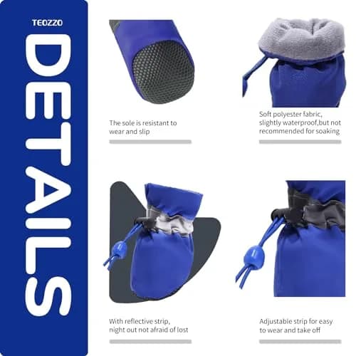 TEOZZO Dog Shoes & Paw Protector Size 6 | Non-Slip Winter Dog Booties with Reflective Straps (Blue, 1.96" Width) thumbnail 4