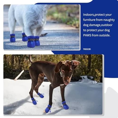 TEOZZO Dog Shoes & Paw Protector Size 6 | Non-Slip Winter Dog Booties with Reflective Straps (Blue, 1.96" Width) thumbnail 6