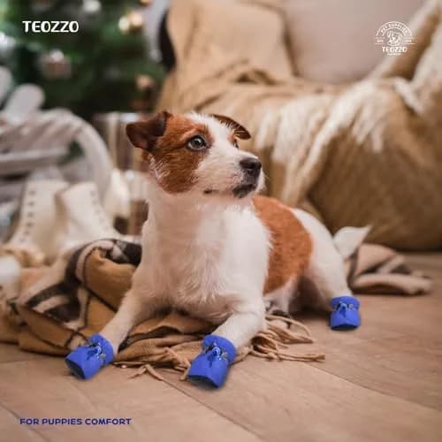 TEOZZO Dog Shoes & Paw Protector Size 6 | Non-Slip Winter Dog Booties with Reflective Straps (Blue, 1.96" Width) thumbnail 2