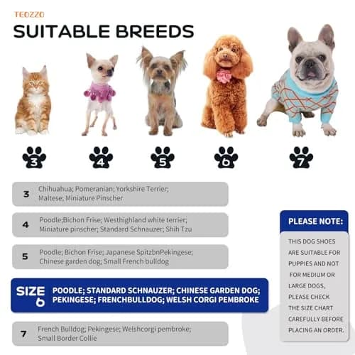 TEOZZO Dog Shoes & Paw Protector Size 6 | Non-Slip Winter Dog Booties with Reflective Straps (Blue, 1.96" Width) thumbnail 3
