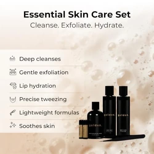 Golden Grooming Co. Essential Skincare Set for Men | Complete Face & Body Care Kit with Face Wash, Exfoliating Scrub, Body Wash, Tweezers & Lip Balms thumbnail 2