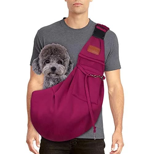 FDJASGY Small Dog Sling Carrier Fuchsia | Hands-Free Adjustable Pet Travel Bag for Small Dogs & Puppies (12 lbs Max) thumbnail 2