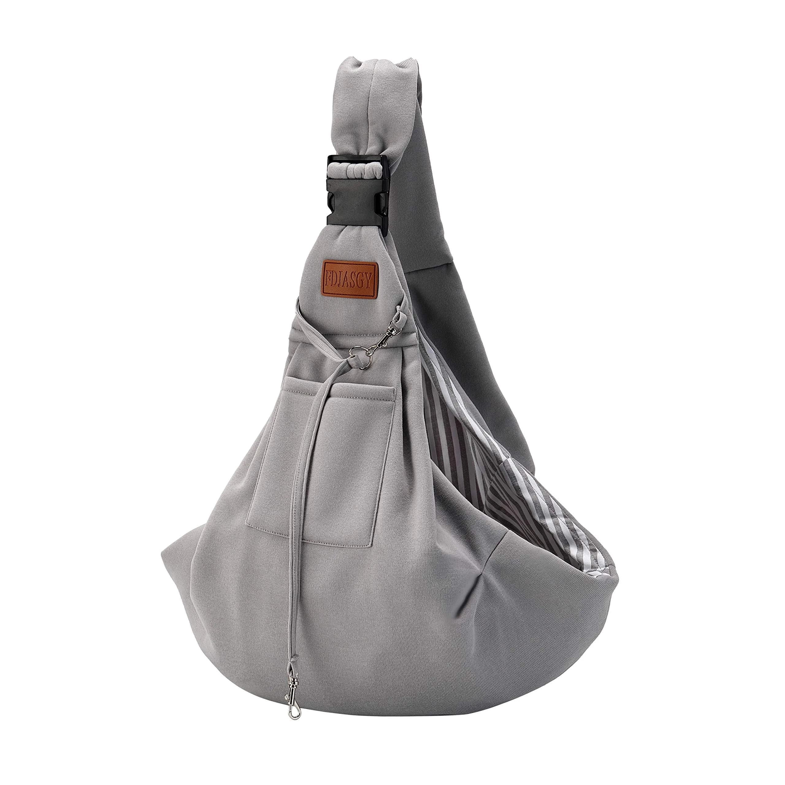FDJASGY Small Dog Sling Carrier Grey | Hands-Free Pet Travel Bag Backpack 30cm (12in) | Breathable Mesh for Small Dogs & Puppies — Grey