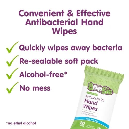Boogie Antibacterial Hand Wipes - 20 Count | Alcohol-Free, Hypoallergenic, Moisturizing thumbnail 7