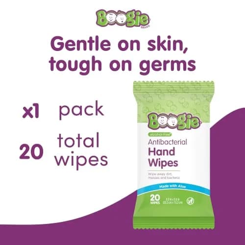 Boogie Antibacterial Hand Wipes - 20 Count | Alcohol-Free, Hypoallergenic, Moisturizing thumbnail 2