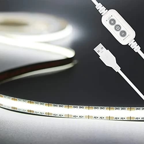 PAUTIX 5V USB LED Strip Light 2m (6.56ft) with Dimmer | 640 LEDs, 6000K Daylight White, CRI 90+ thumbnail 1