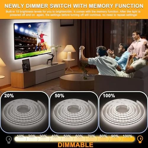 PAUTIX 5V USB LED Strip Light 2m (6.56ft) with Dimmer | 640 LEDs, 6000K Daylight White, CRI 90+ thumbnail 3
