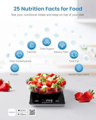 RENPHO Smart Food Scale with Nutritional Calculator, Bluetooth App, Black | Accurate Kitchen & Nutrition Tracking thumbnail 2