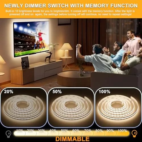 PAUTIX COB LED Strip Light 2m (6.56ft) 640 LEDs 4000K Natural White | Dimmable USB Powered Tape Light for TV Backlight & Home DIY thumbnail 3