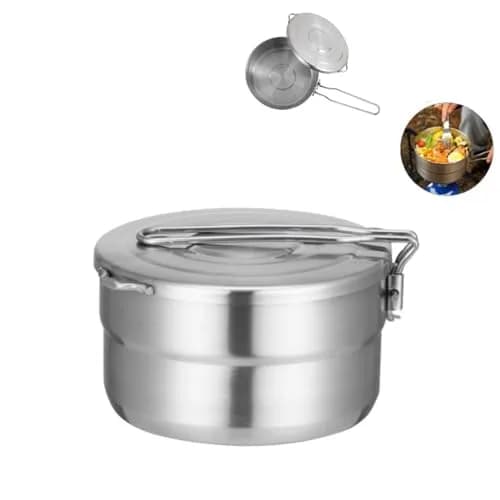 Denpetec 1.5L Stainless Steel Camping Pot with Lid & Folding Handle | Durable Outdoor Cookware (70-120 chars) thumbnail 1