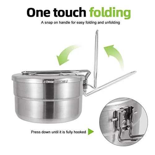 Denpetec 1.5L Stainless Steel Camping Pot with Lid & Folding Handle | Durable Outdoor Cookware (70-120 chars) thumbnail 5