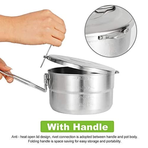 Denpetec 1.5L Stainless Steel Camping Pot with Lid & Folding Handle | Durable Outdoor Cookware (70-120 chars) thumbnail 6